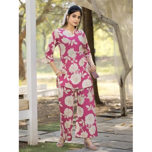 Tee Projekt Cotton Ethnic Wear Co Ord Set For Women | Travel Co Ord Set For Women Pink