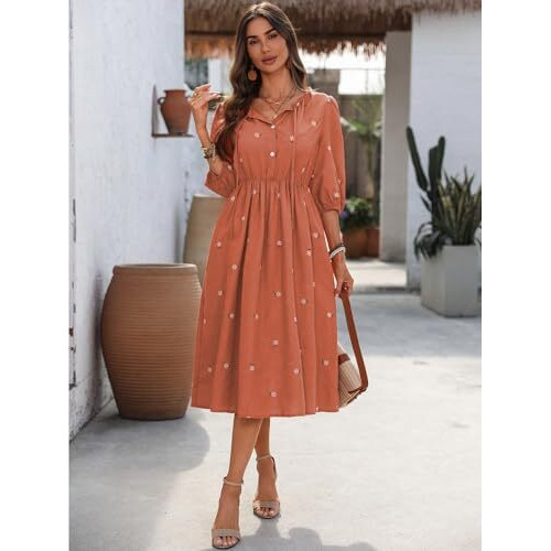 Shienzy Women's Cotton Blend Classic Knee-Length Casual Dress (1665_Org_Xl_Orange
