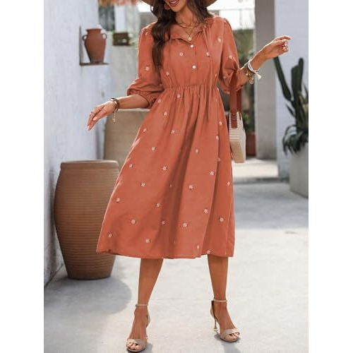 Shienzy Women's Cotton Blend Classic Knee-Length Casual Dress (1665_Org_Xl_Orange
