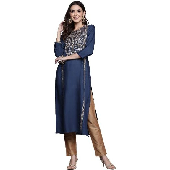 Varanga Women's Rayon Regular Kurta Set (Vkur309_Navy