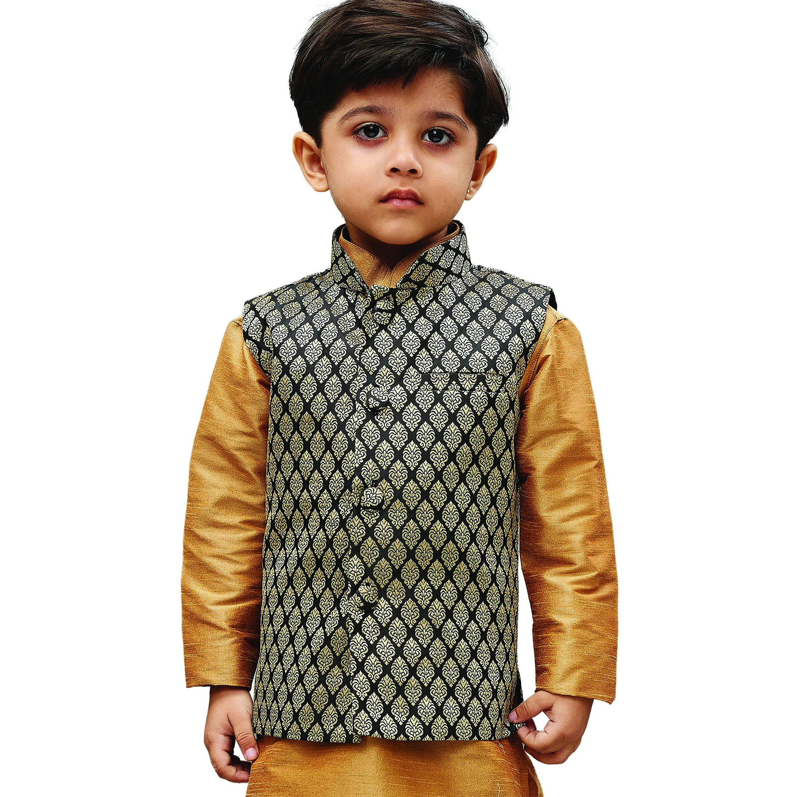 Jbn Creation Boy's Silk Blend Nehru Jacket (Vasbjbl005_34_Black