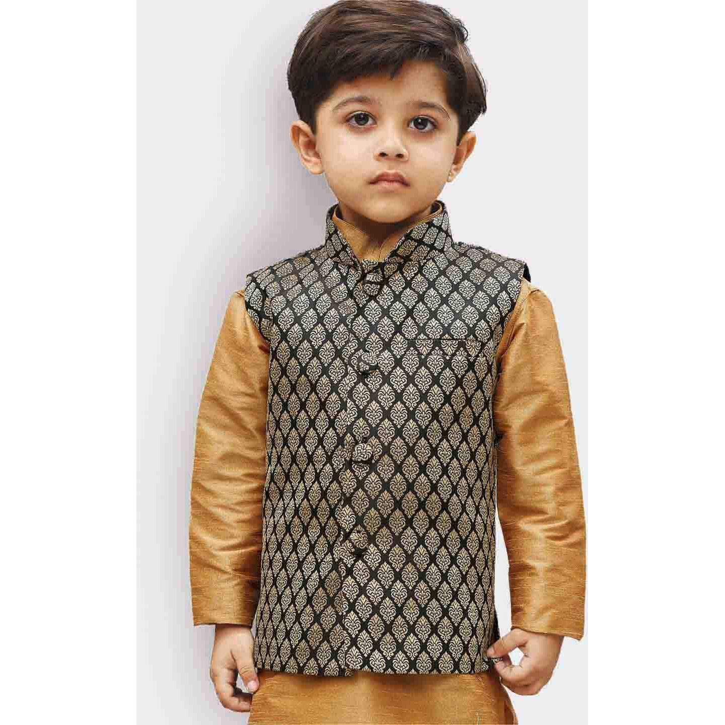 Jbn Creation Boy's Silk Blend Nehru Jacket (Vasbjbl005_34_Black
