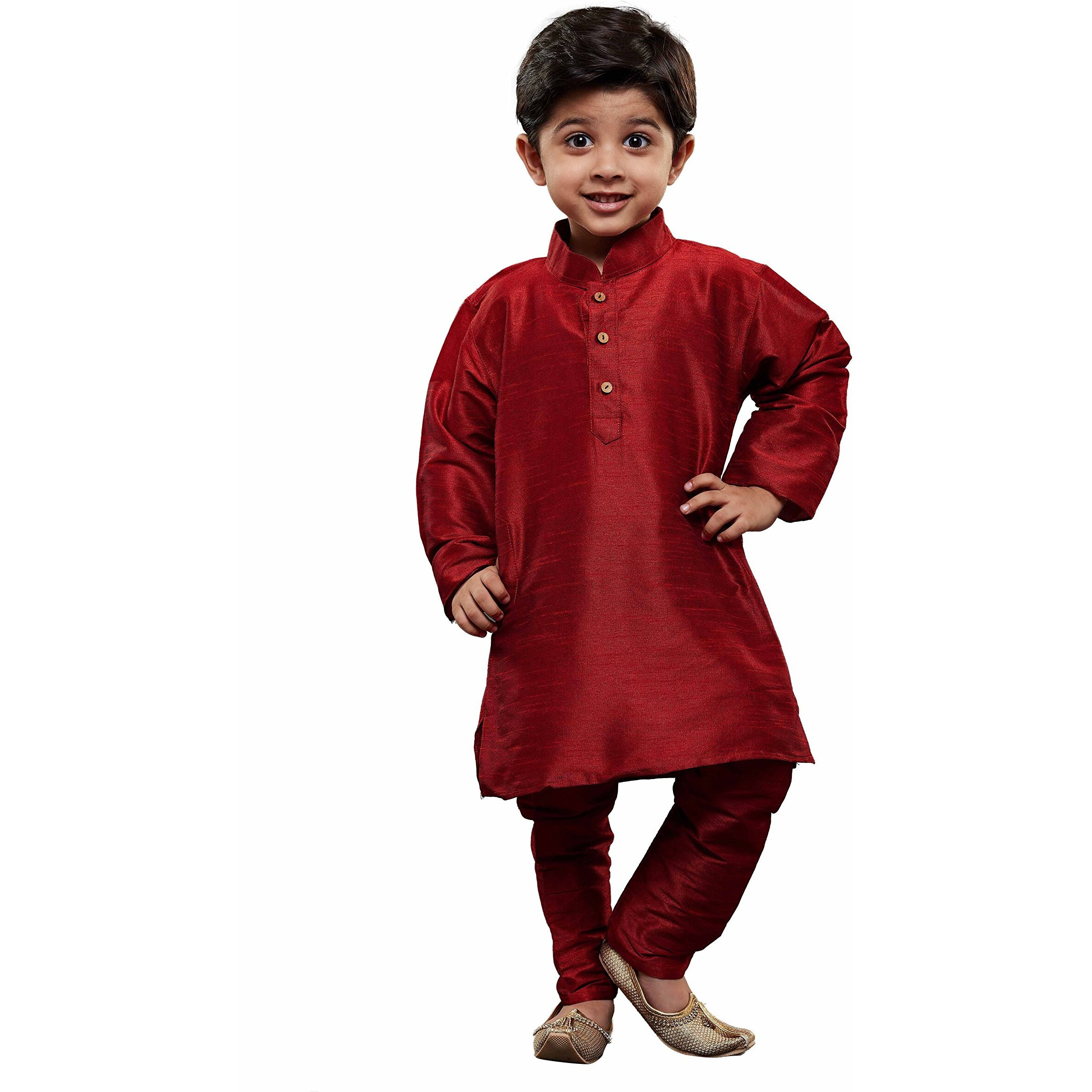 Jbn Creation Boys' Maroon Silk Blend Kurta And Pyjama Set_Vasbkma001Npma_26