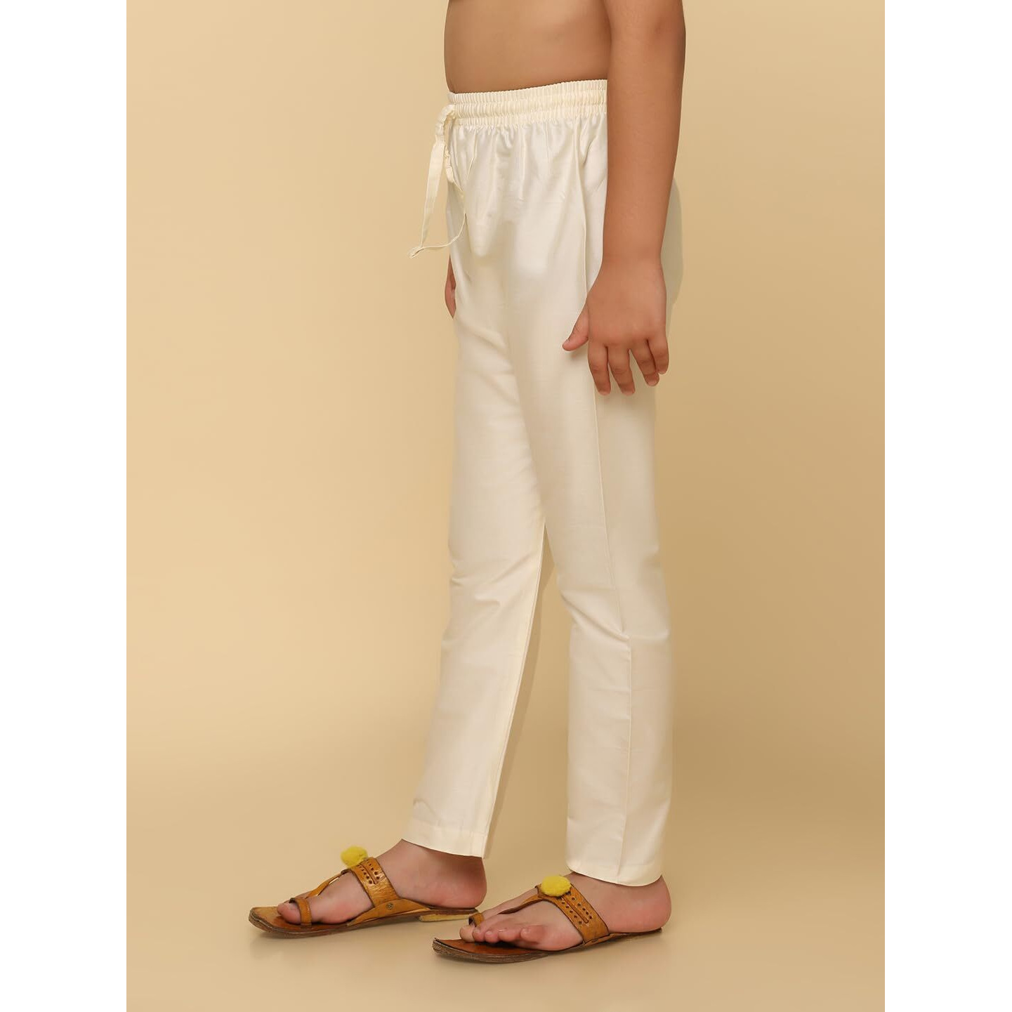 Kisah Kid's Ethnic Wear Solid Straight Fit Off White Churidar (11-12Y)