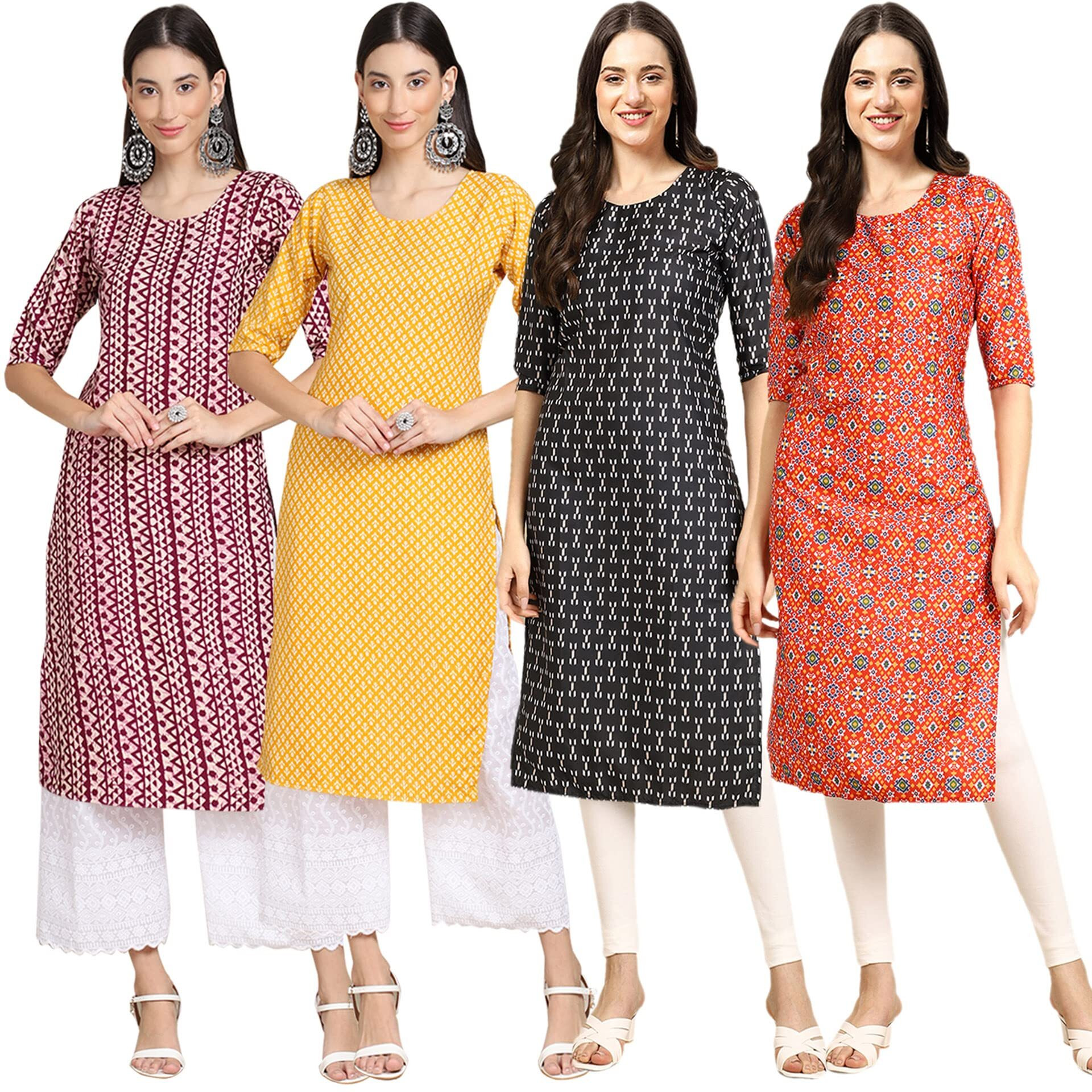 Pinkmint Women's Crepe Digital Print Straight Kurta(Pack Of 4) [X-347-350-362-365-L]