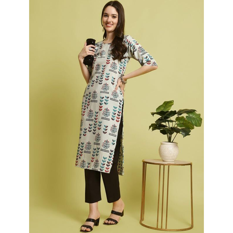 Pinkmint Elegant Printed Crepe Kurta And Pant Set For Women's Ll Fashionable Kurti Combo Set Ll Stright Round Neck Kurti (Pack Of 2)
