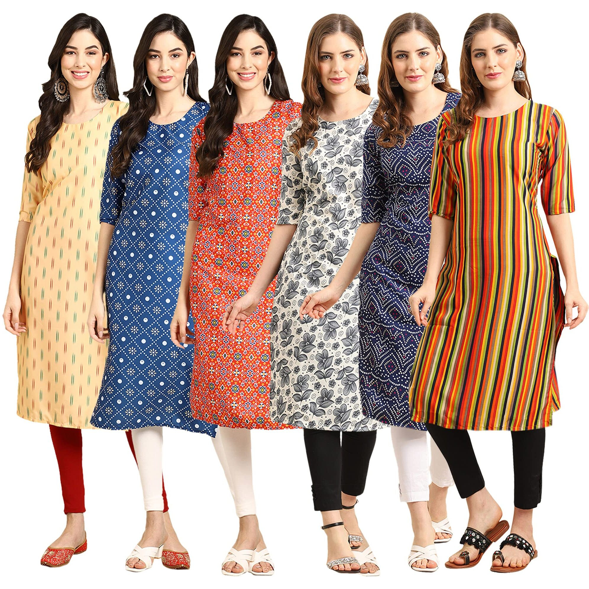 Pinkmint Women's Crepe Digital Print Straight Kurta [Pack Of 6] (Ae-360-353-365-357-375-356-Xxl)
