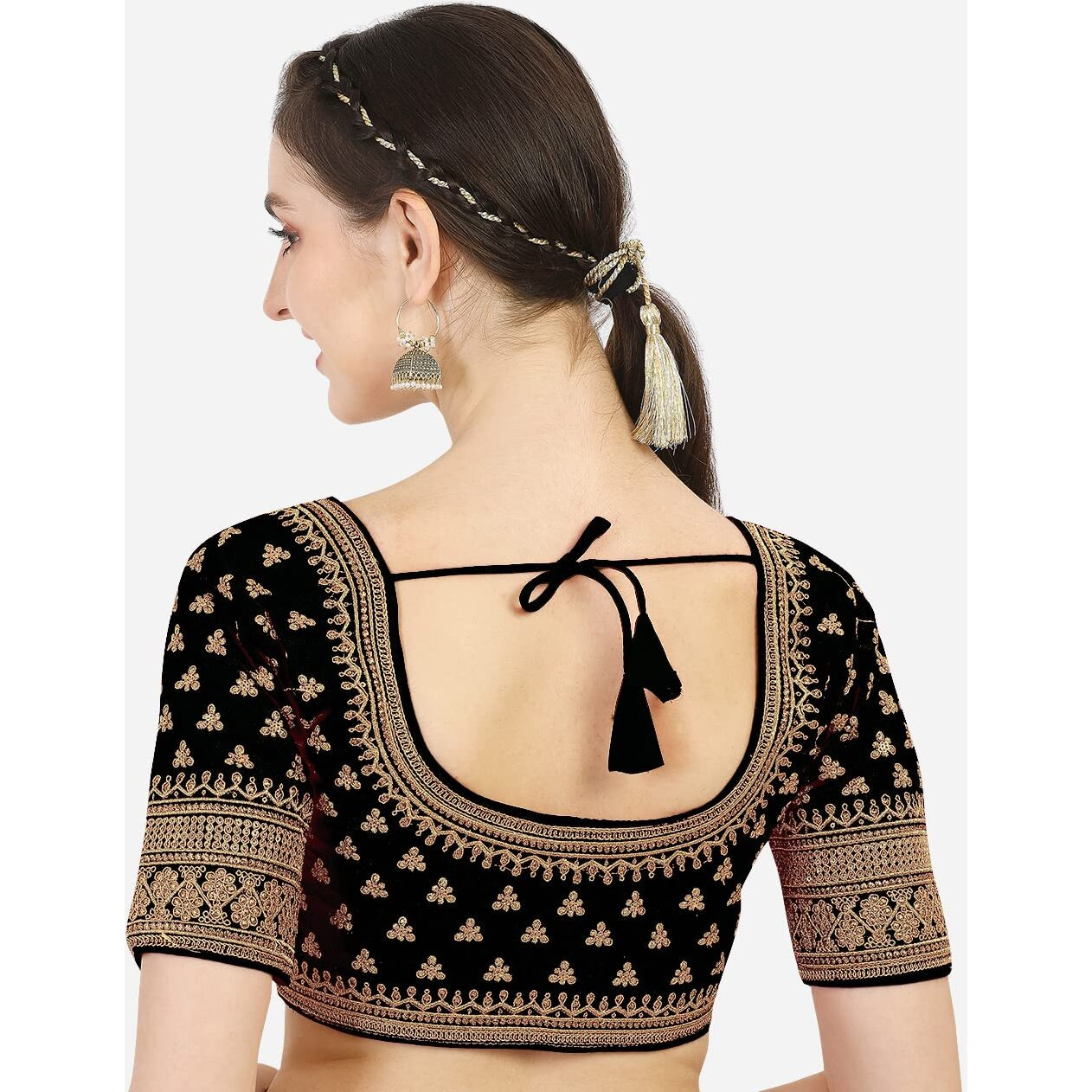 Pujia Mills Women's Silk Embroidery Sequins Work Readymade Saree Blouse