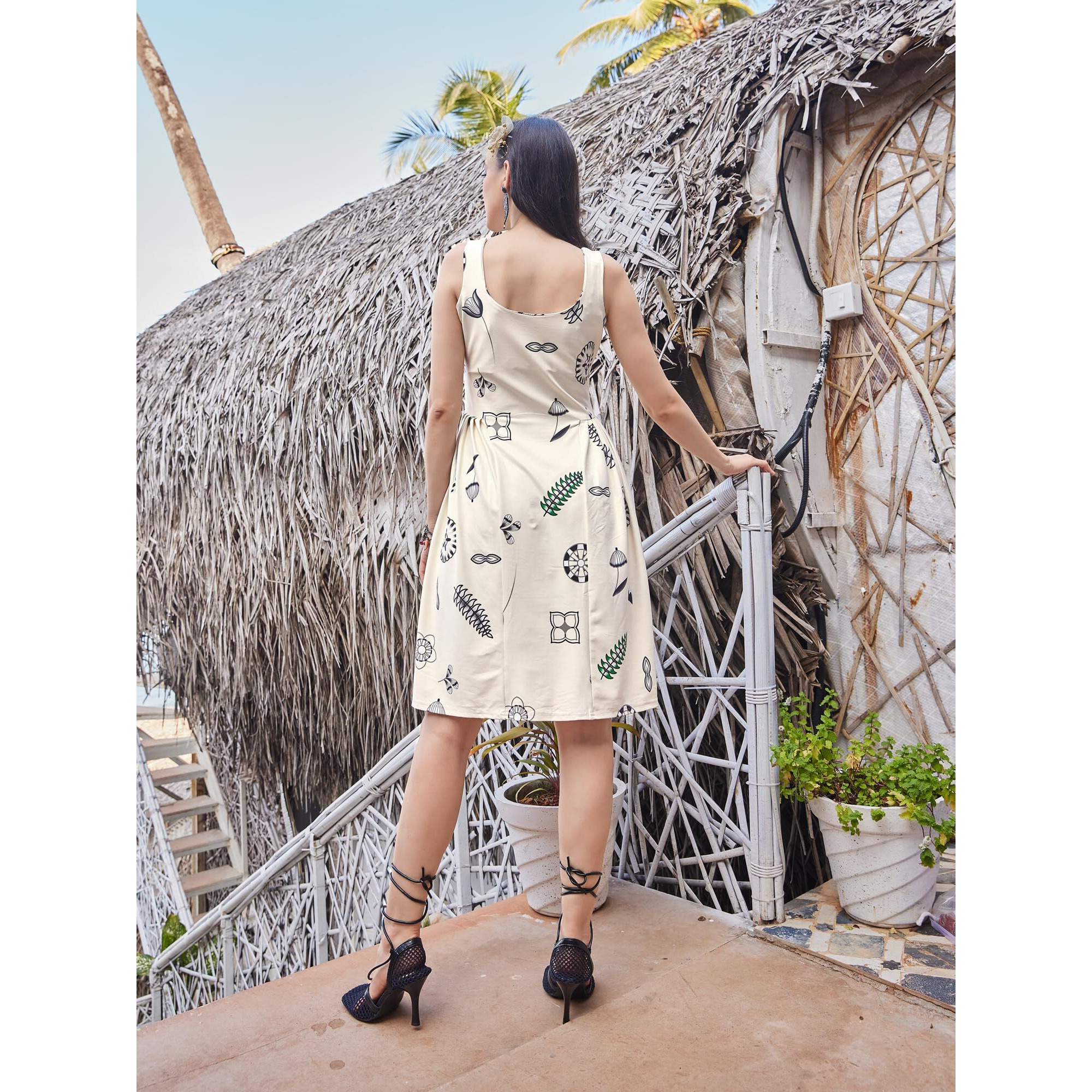 Purvaja Womens Ruched Knee Length Dress (Wini-020-Dream_Off White_Xx-Large)