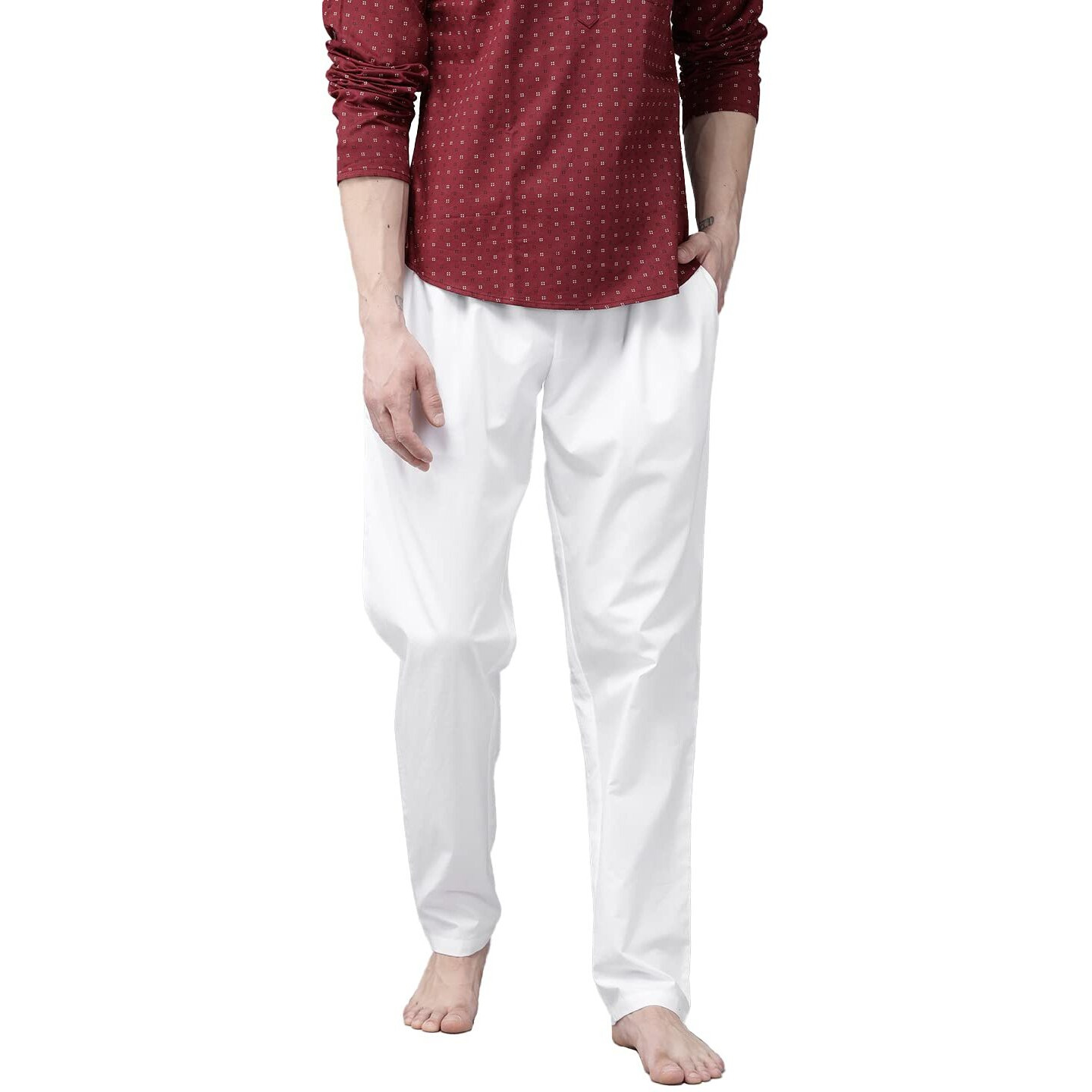 See Designs White Cotton Regular Fit Pyjamas Drawstring Closure (S)