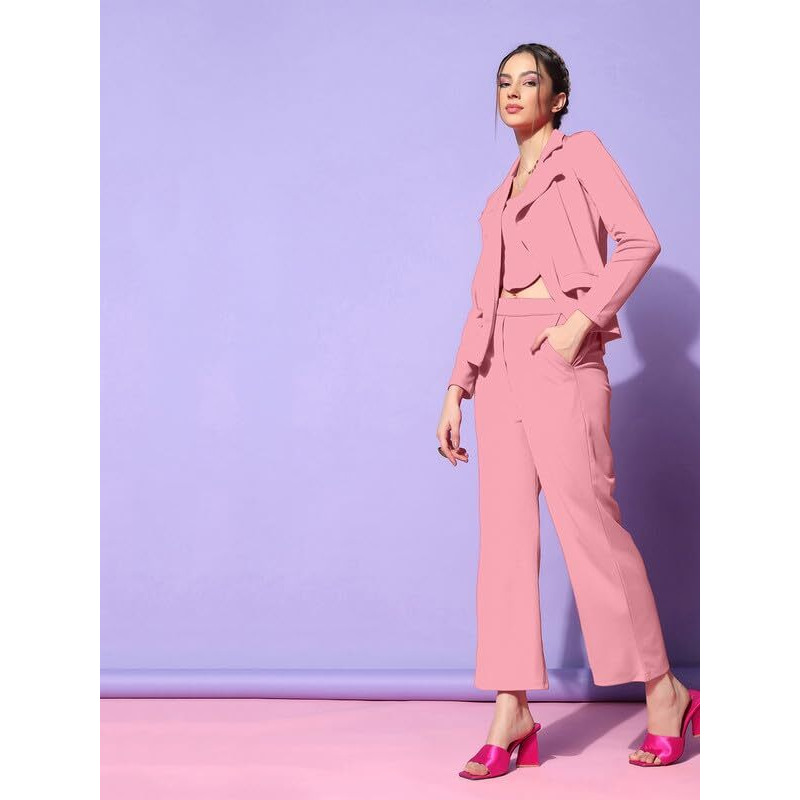 Selvia Women's Full Sleeve Lycra Sweetheart Neck 3 Piece Blazer Co-Ords Dress (485Tk10684Na-L_Peach1) Peach