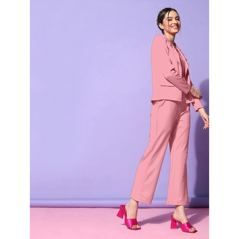 Selvia Women's Full Sleeve Lycra Sweetheart Neck 3 Piece Blazer Co-Ords Dress (485Tk10684Na-L_Peach1) Peach