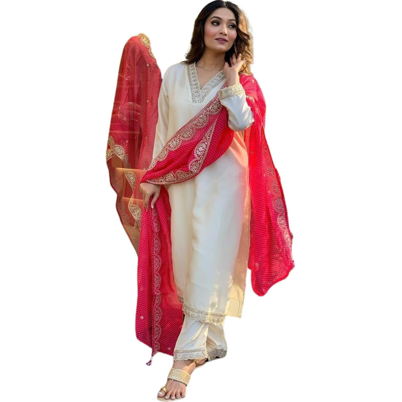 Shiv Textiles Silk Blendembroidery Ethnic Kurta Set For Women(Jd-Panchhi-Offwhite-L)