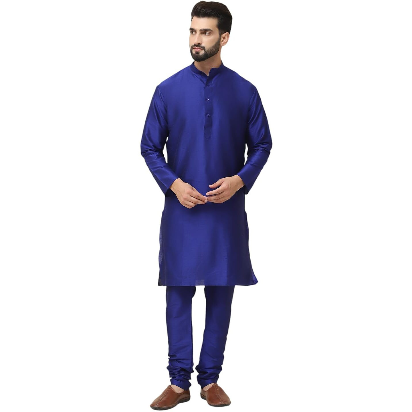 Sojanya (Since 1958 Men's Royal Blue Dupion Silk Kurta & Churidaar Pyjama