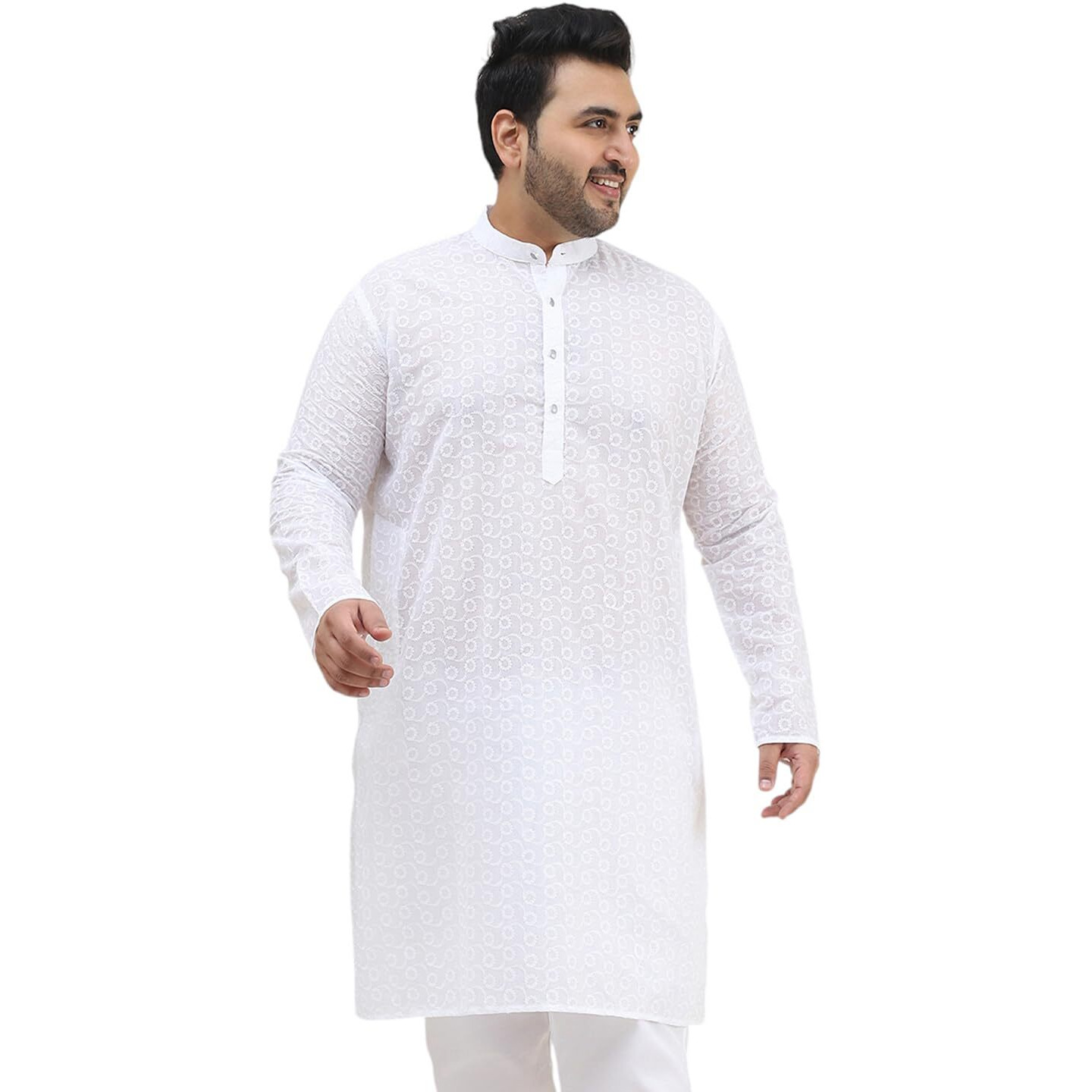 Sojanya Plus(Since 1958) Men's 100% Cotton White Chikankari Kurta