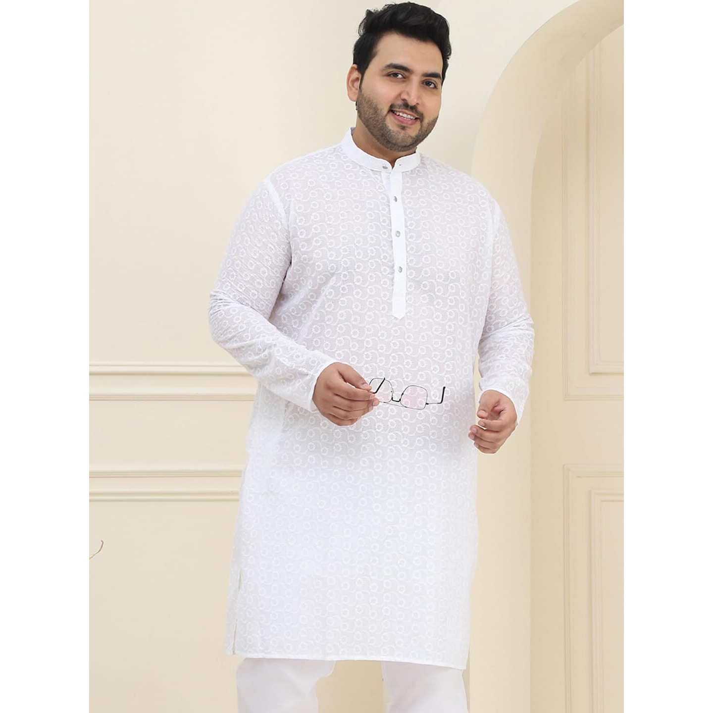 Sojanya Plus(Since 1958) Men's 100% Cotton White Chikankari Kurta