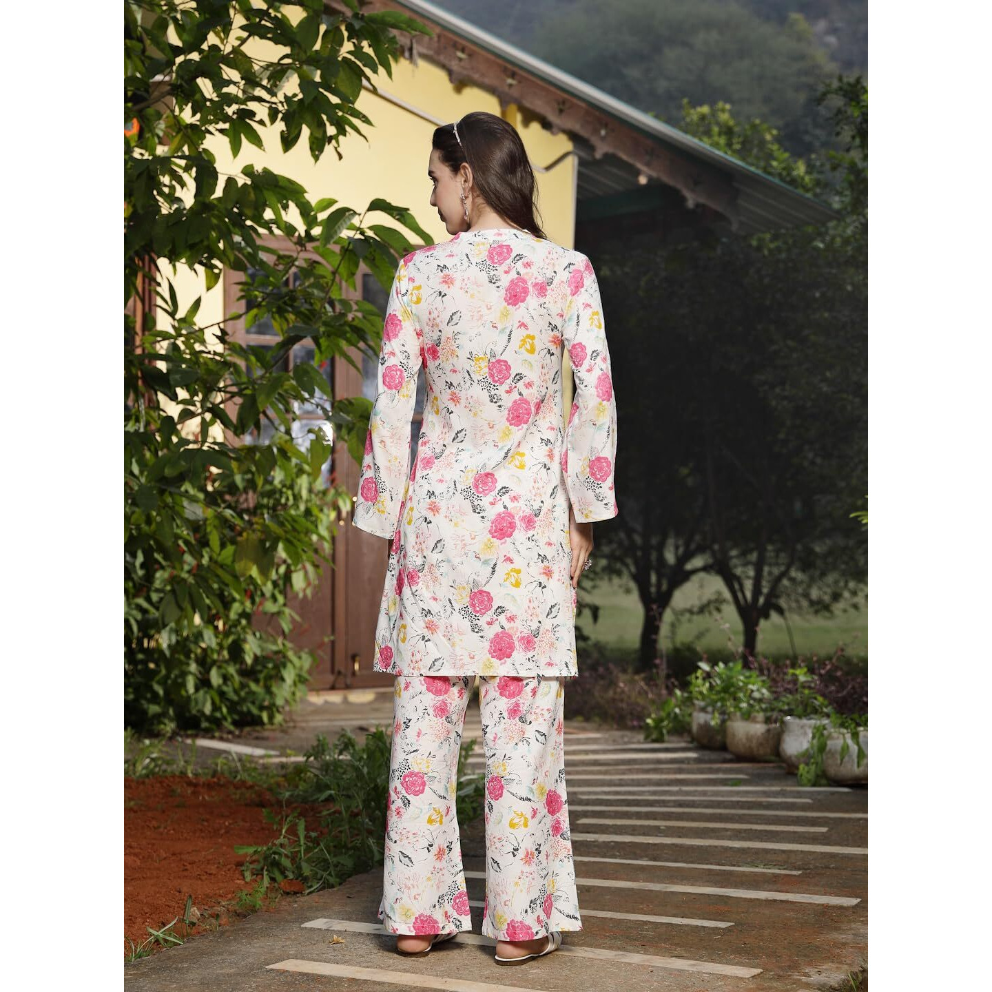 Stylum Women's Floral Printed & Embroidered Rayon Straight Kurta Palazzo Set (Kpmultikayali40_Multi, L)