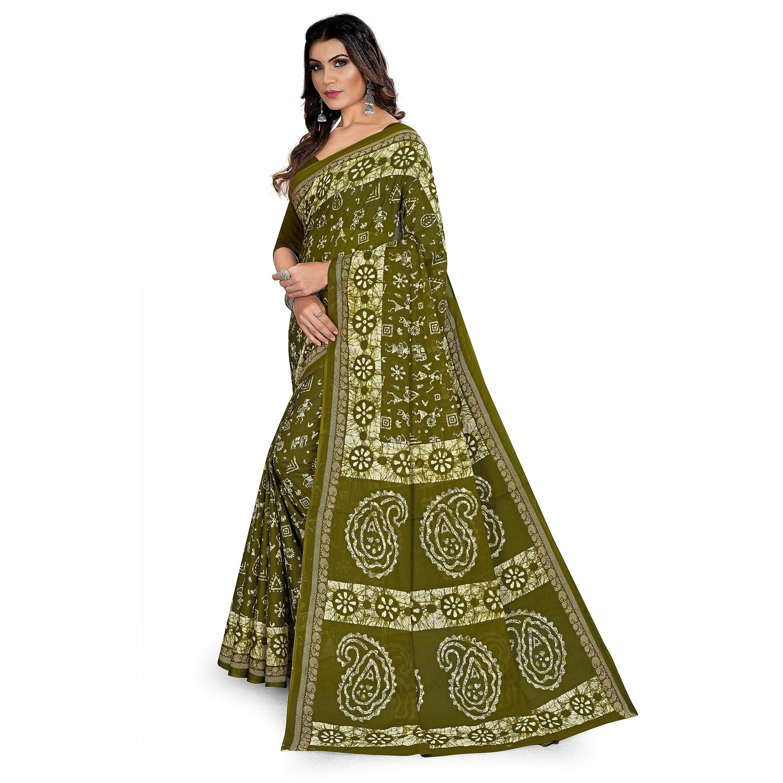 Tamaira Fashion Women's Plain Weave Pure Cotton Saree Without Blouse Piece(2476_Mehendi)