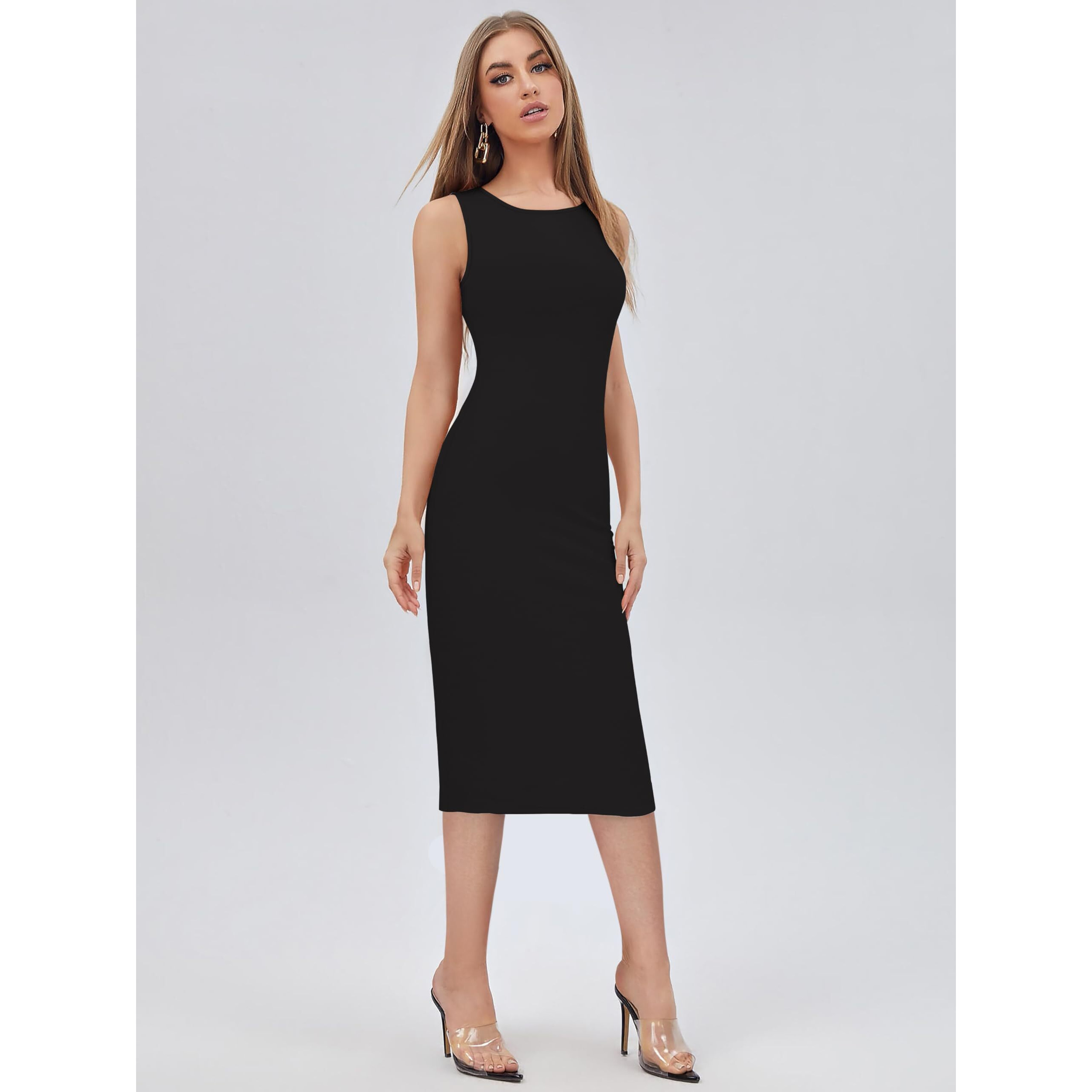Toochki Women's Lycra Bodycon Midi/Calf Length Dress (Toochki245-Dr-Cr/Xl_Black