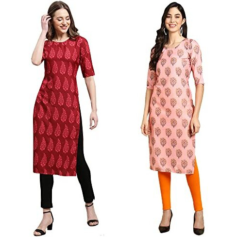 Pinkmint Women's Crepe Digital Print Straight Kurta (D-337-368_Xl)