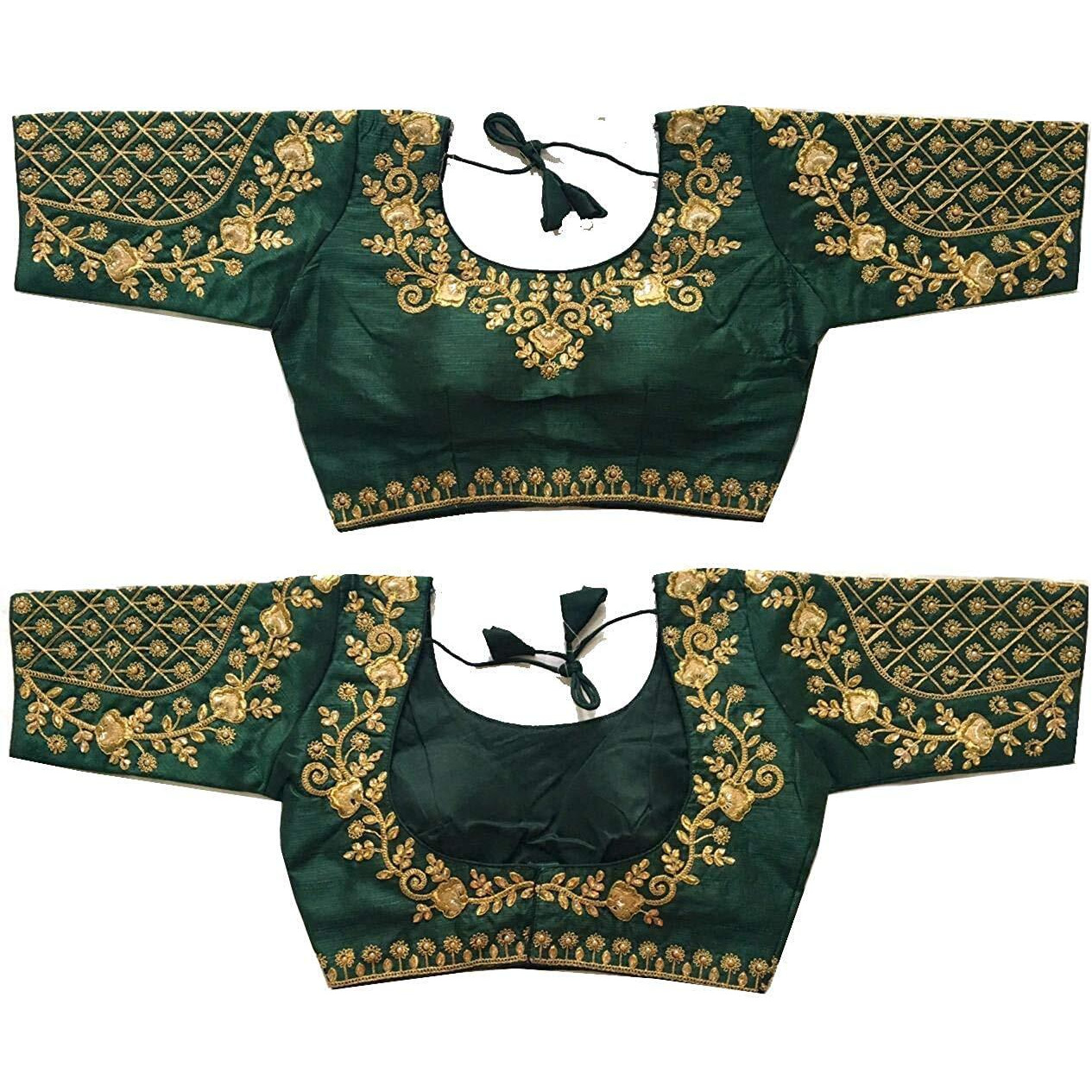 Vihu Fashion Women's Embroidery Handwork Thread Zari Stone Work Readymade Blouse (Floral Blouse Variation_Green_38)