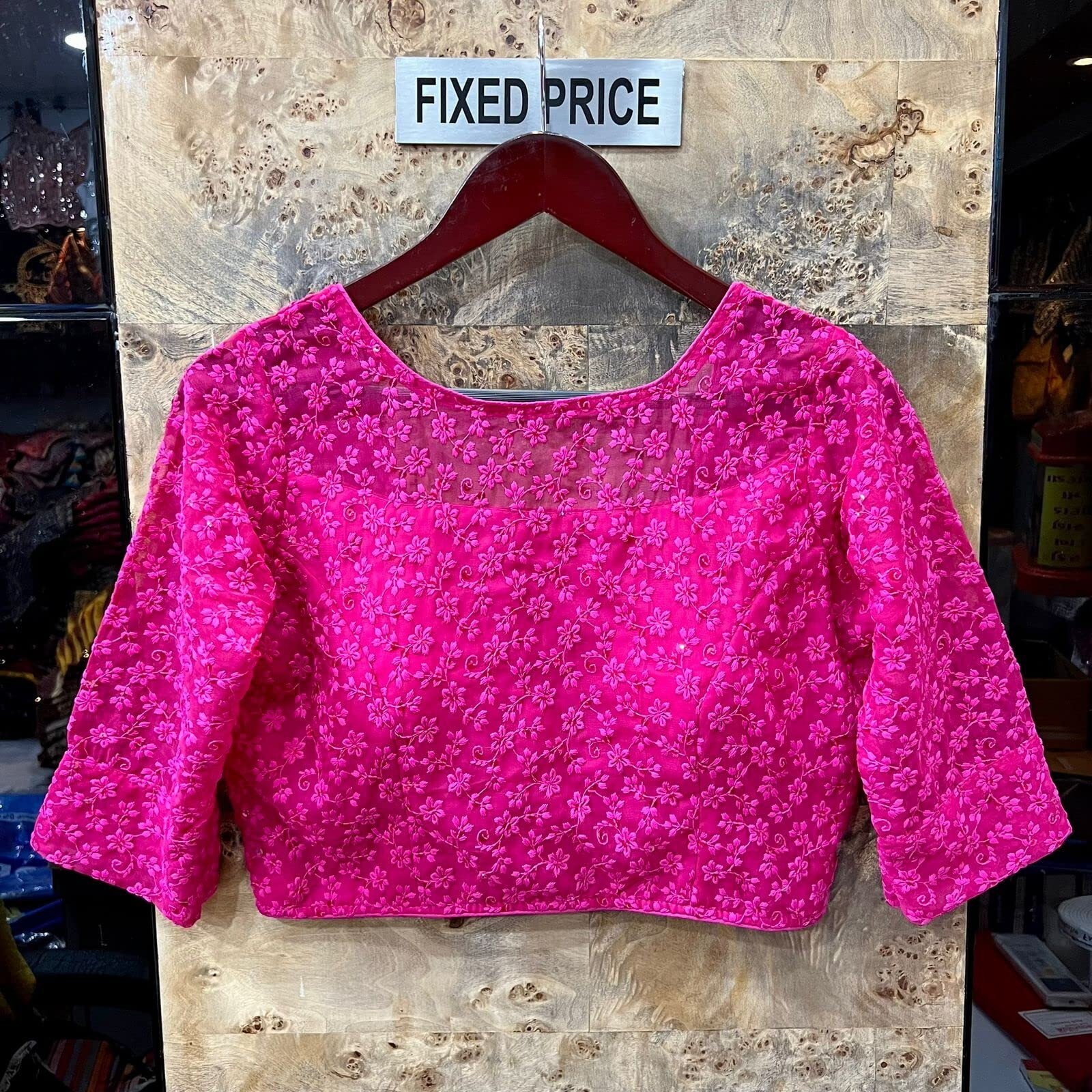 Vihu Fashion Womens Readymade Fancy Sifli Work Half Sleeve Saree Blouse.(Sifli Flower Dark Pink_38)