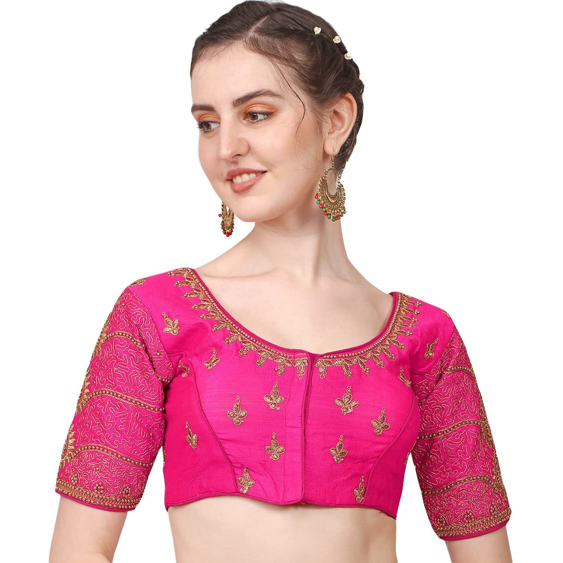 Vihu Fashion Women's Silk Floral Half Sleeve Regular Blouse (Vf Billa Rani 38