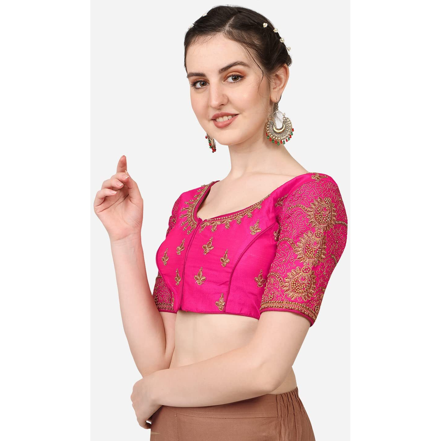 Vihu Fashion Women's Silk Floral Half Sleeve Regular Blouse (Vf Billa Rani 38