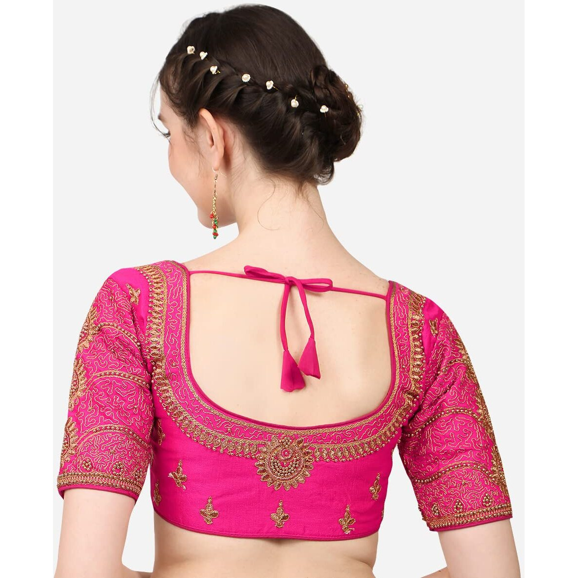 Vihu Fashion Women's Silk Floral Half Sleeve Regular Blouse (Vf Billa Rani 38