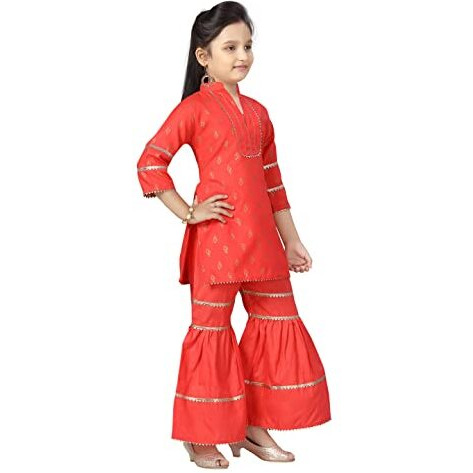 Aarika Girl's Cotton Salwar And Kurta Set (Sh-216_Gajri_24)