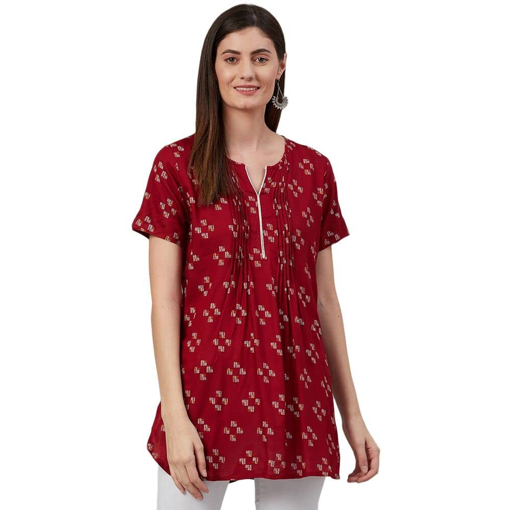 Anubhutee Women's Rayon Printed Straight Kurti Maroon