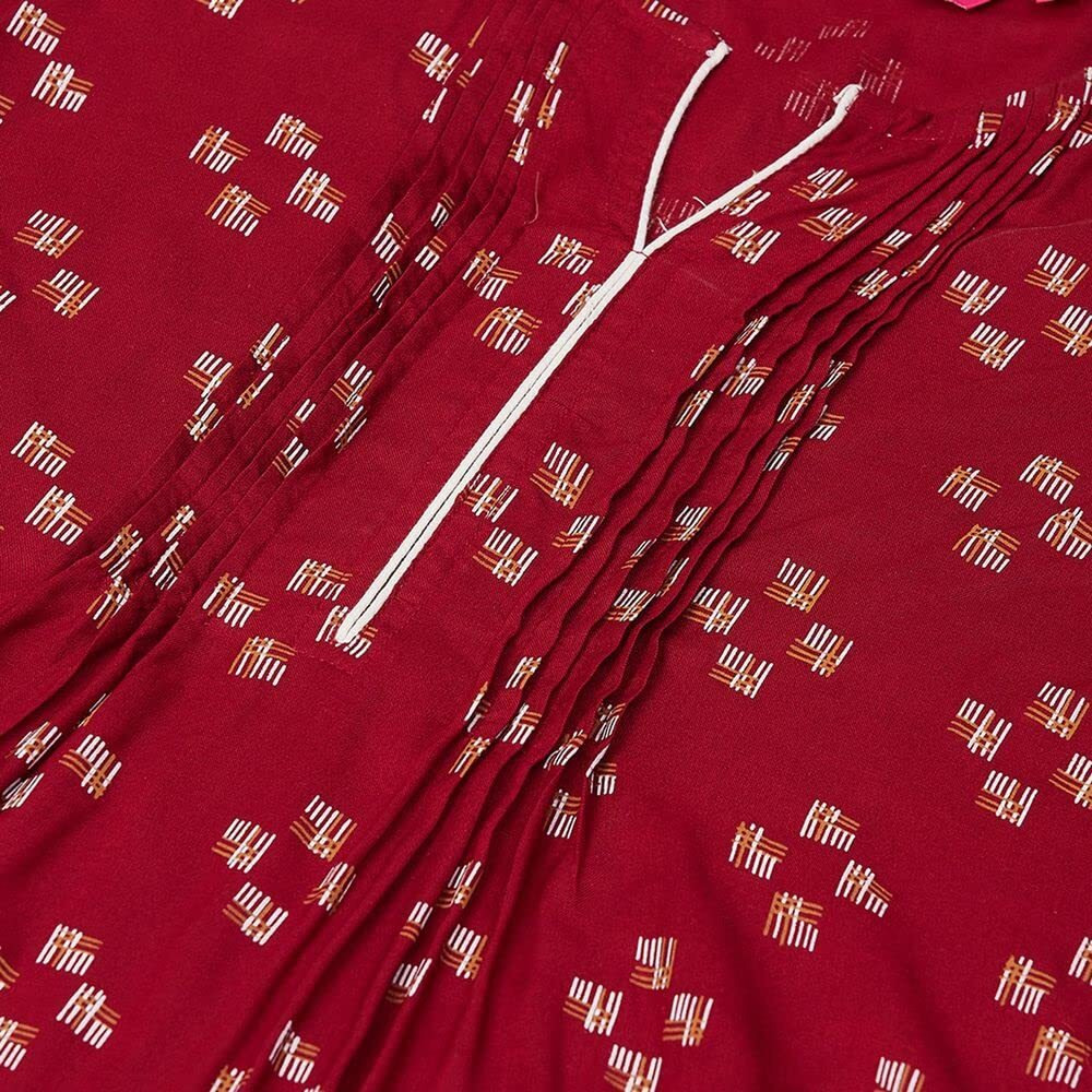 Anubhutee Women's Rayon Printed Straight Kurti Maroon