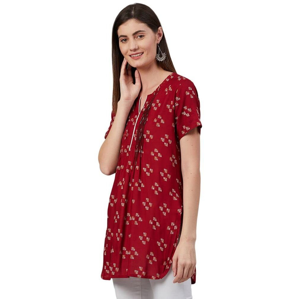 Anubhutee Women's Rayon Printed Straight Kurti Maroon