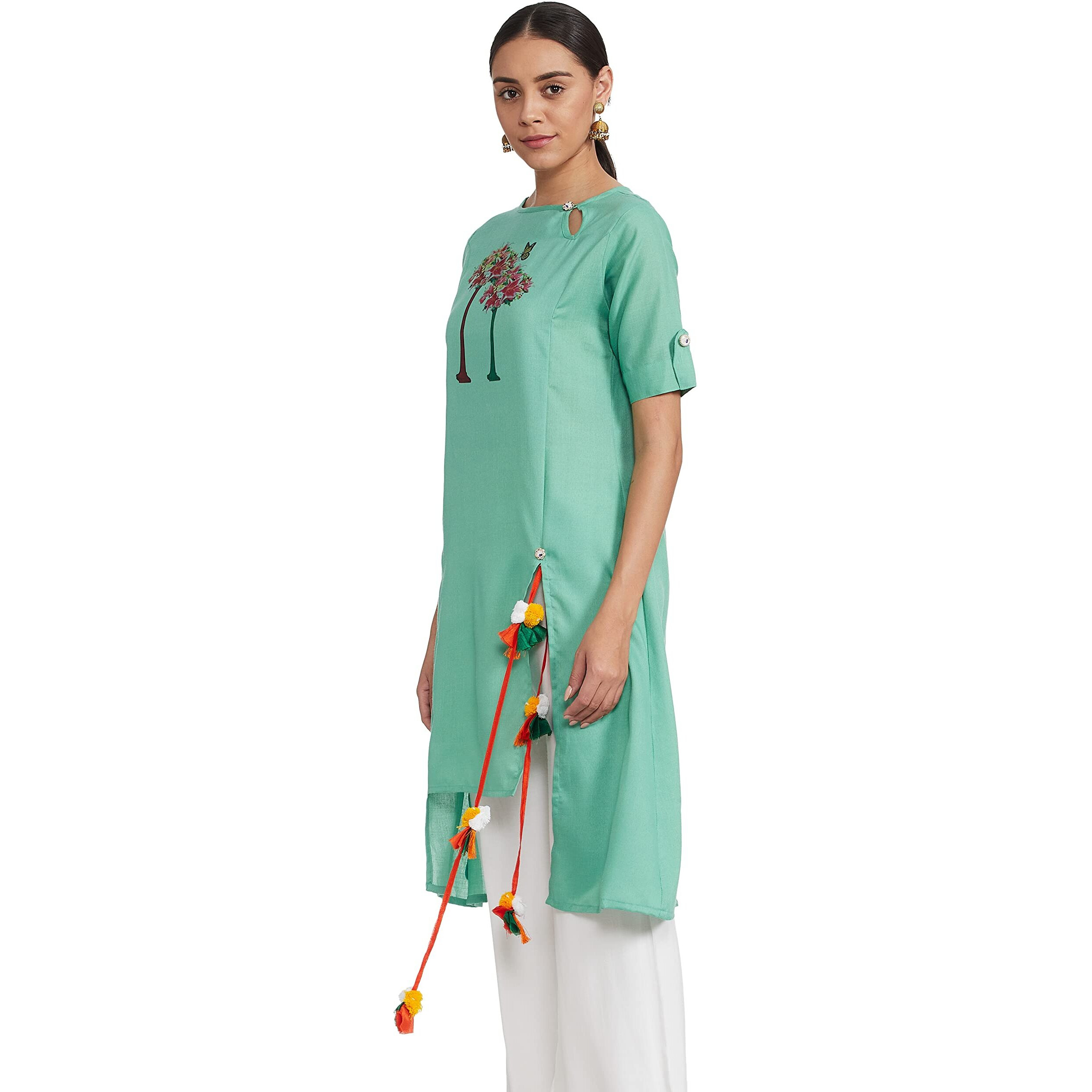 Dhruvi Trendz Women's Slubrayon A-Line Casual Wear Kurtis (Dt-K2283- Turquoise_Xxl)