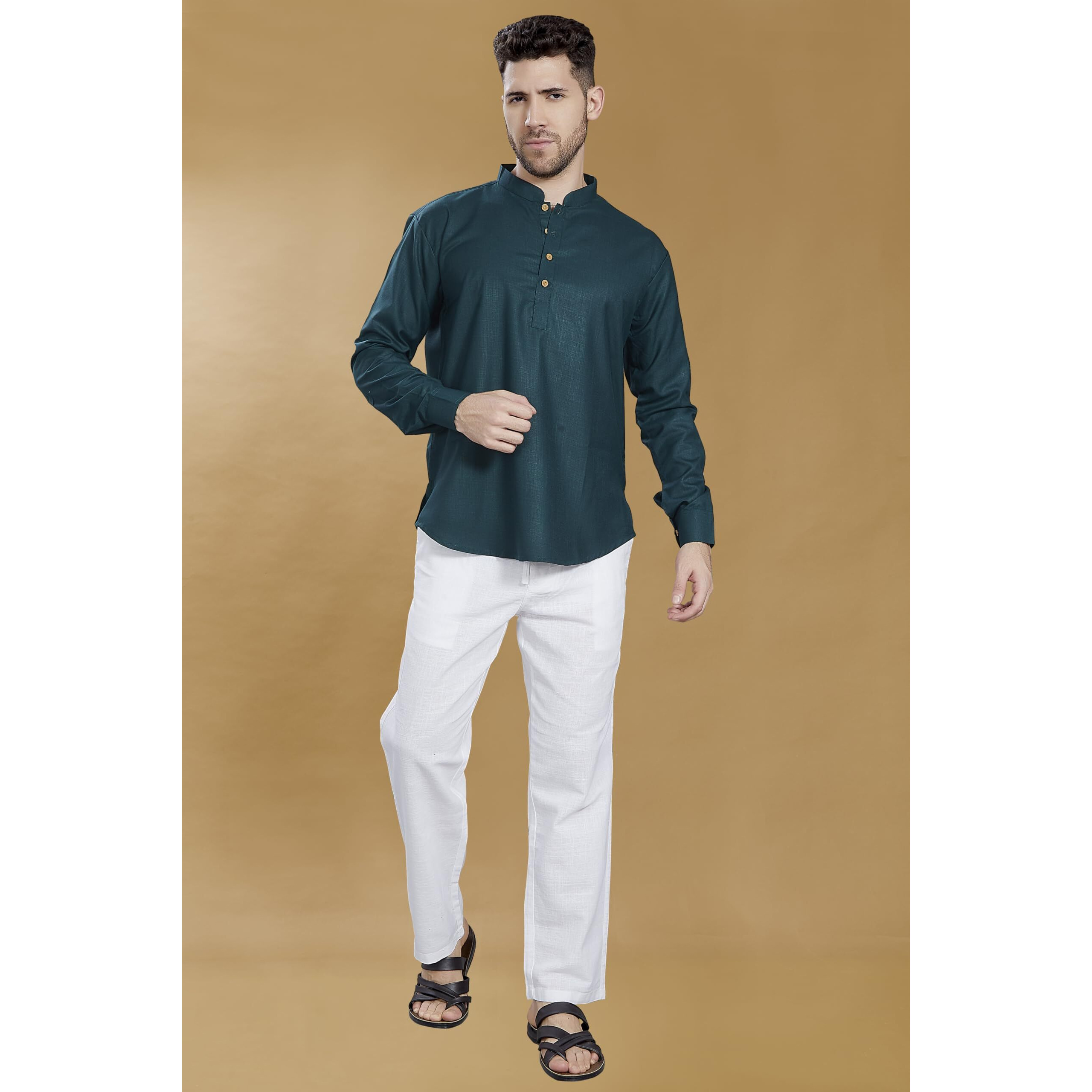 Divisive Men's Cotton Relaxed Fit Short Kurta (Dkrt841_S_Green)