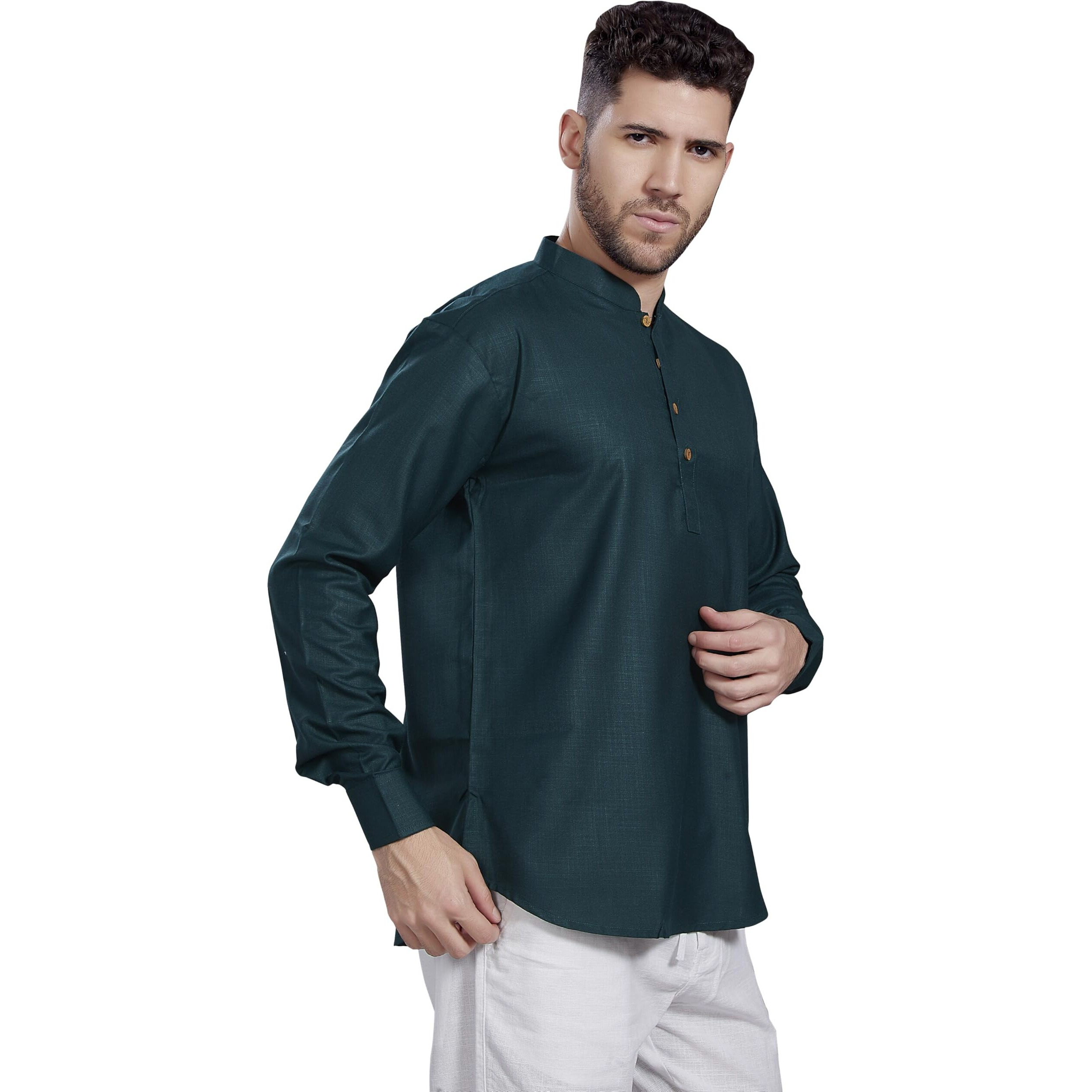 Divisive Men's Cotton Relaxed Fit Short Kurta (Dkrt841_S_Green)