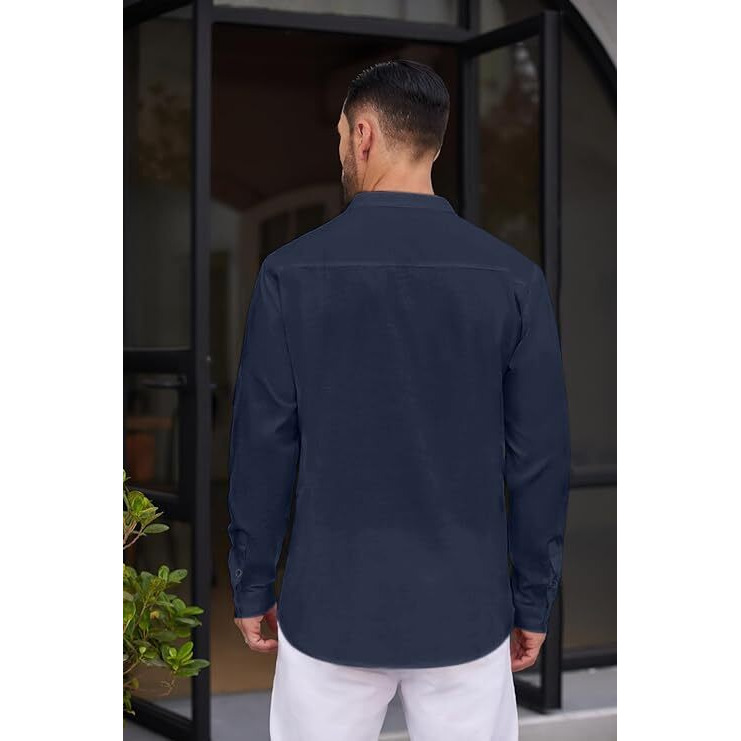 Royalscout Men's Solid Cotton Blend Straight Kurta Shirt | Regular Fit Full Sleeve Short Kurta Navy