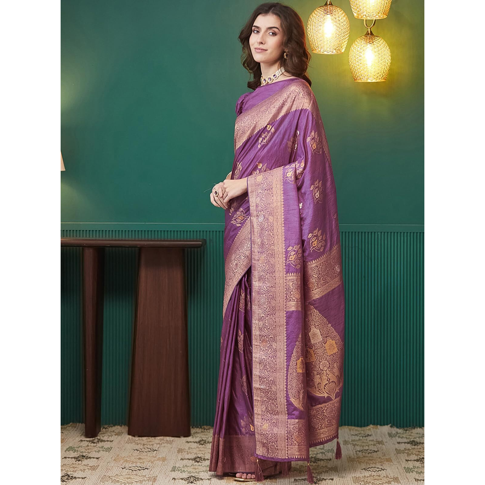 Satrani Women's Silk Banarasi Jacquard Saree With Unstitched Blouse Piece (4116S6535N_Mauve)