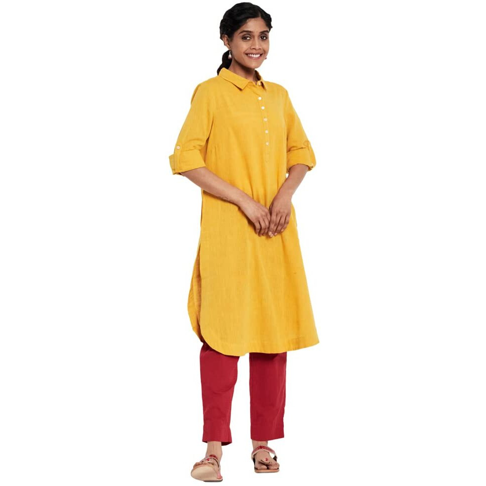 Fabindia Women's Cotton Regular Kurta (10718583Yl_Yellow_L)