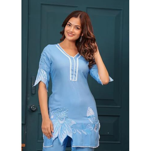 Fabnex Kurta Set For Women | Women Kurta | Women Kurta Sets Kurtis | Women Kurta Pant Set | Women Kurta Pant Set Women (K-117-Blue-2Xl)