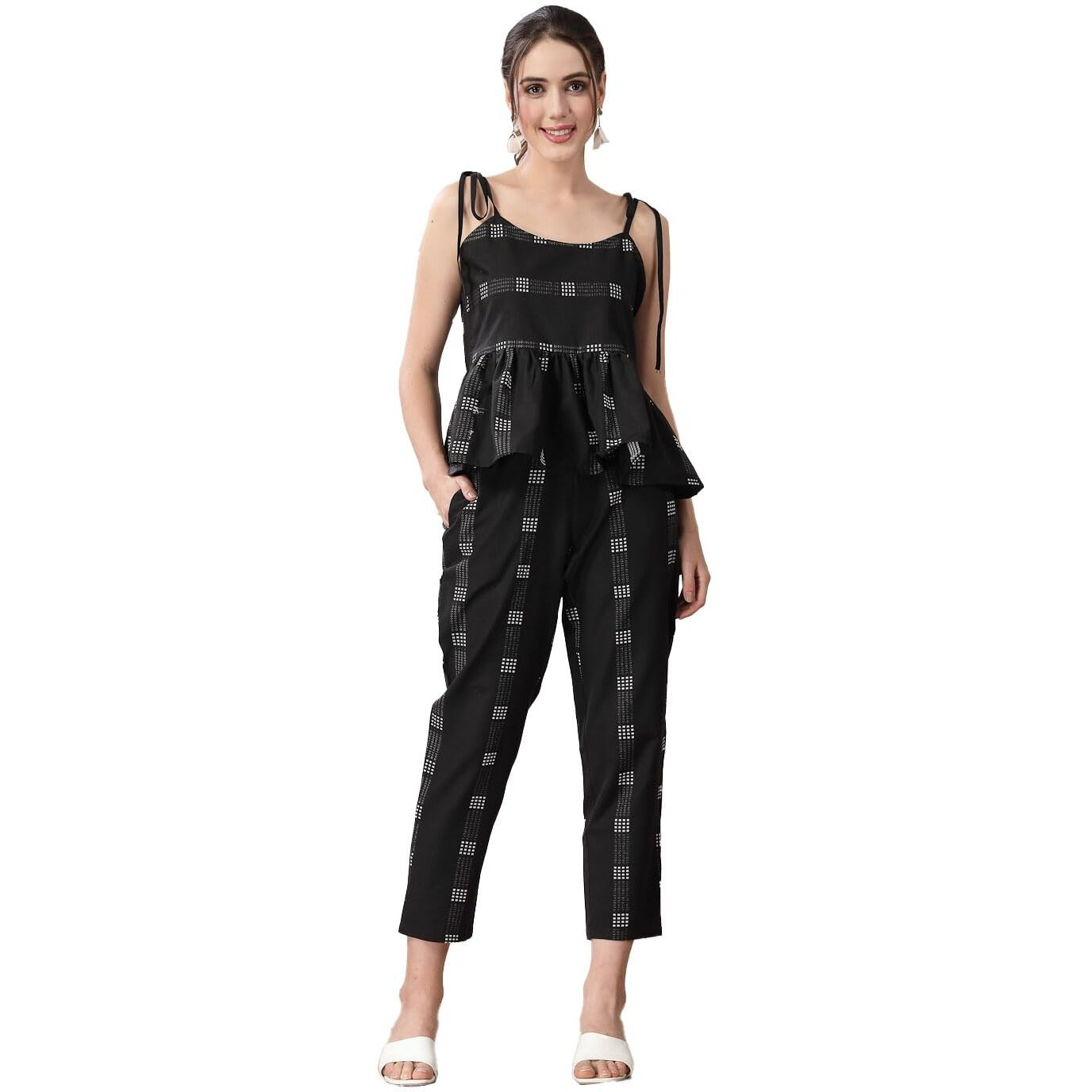 Stylum Women's Woven Design Cotton Blend Co-Ord Set (Csmiraj34_Black, Xs)