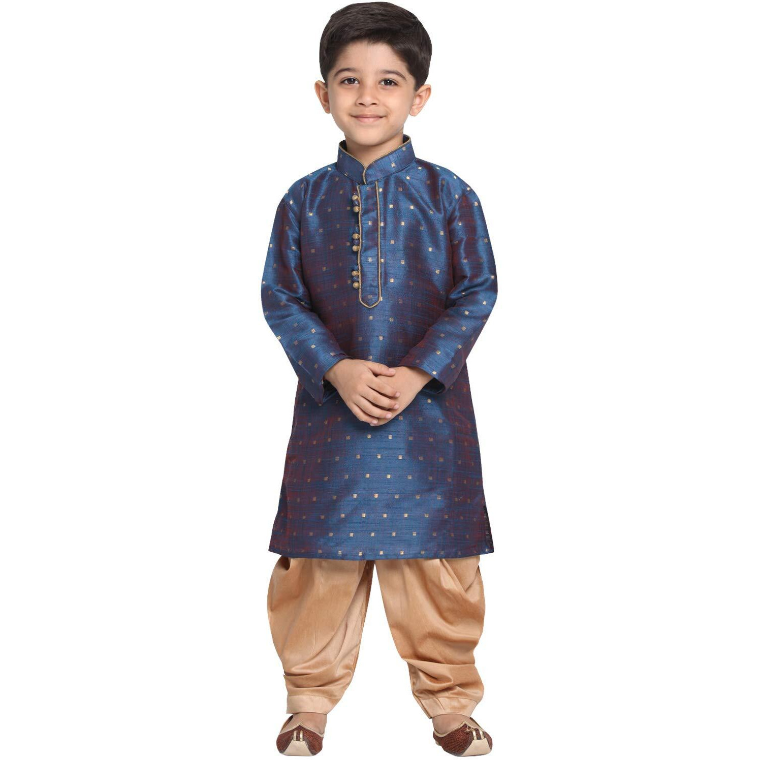 Jbn Creation Boys' Persian Blue And Rose Gold Silk Blend Kurta And Dhoti Pant Set_Vasbk023Buncdrg_34