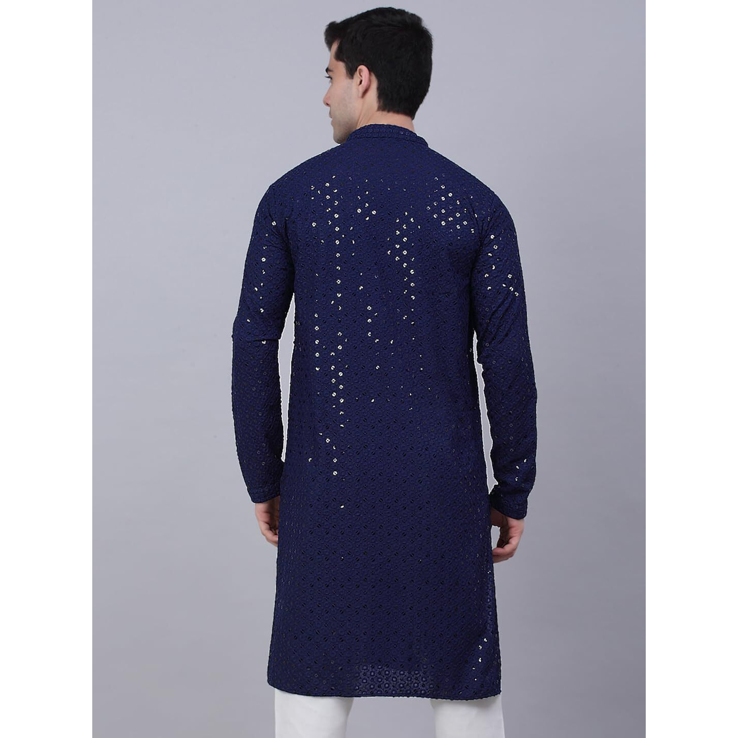 Jompers Men's Chikankari Embroidered And Sequence Kurtas (Navy, Xxl)