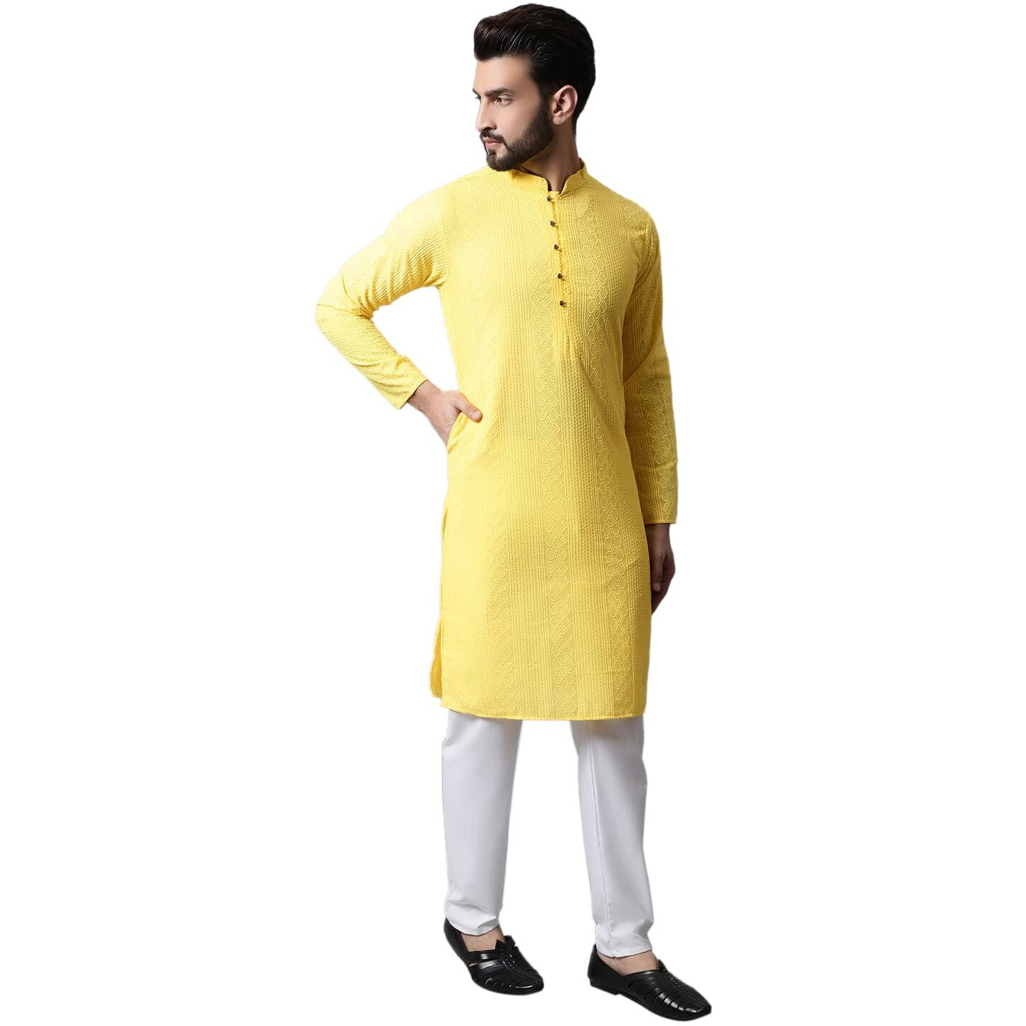 Jompers Men's Embroiderd Kurta Pyjama Sets (Lemon, Xl)