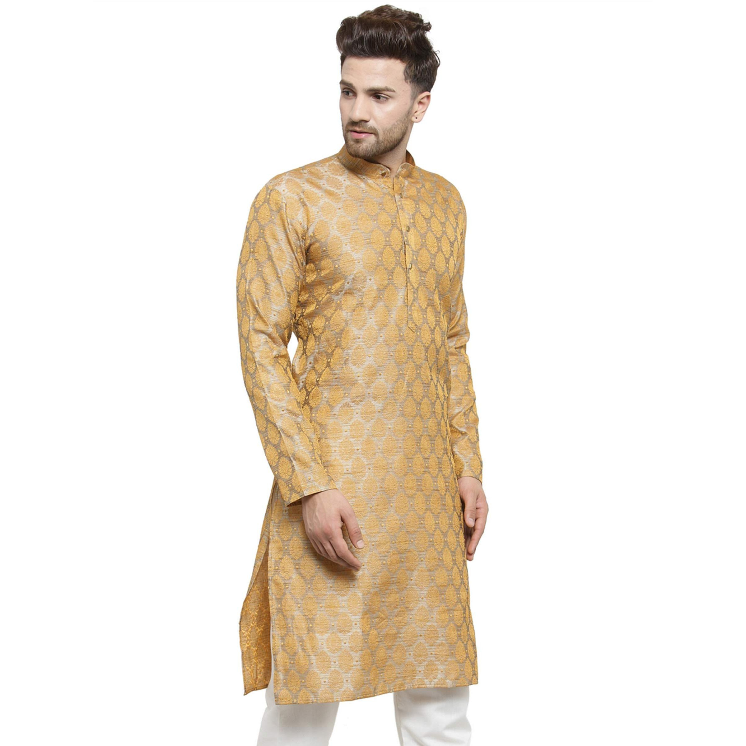 Jompers Men's Cotton Silk Straight Kurta (Ko_586Silver_Xl_Silver_X-Large)