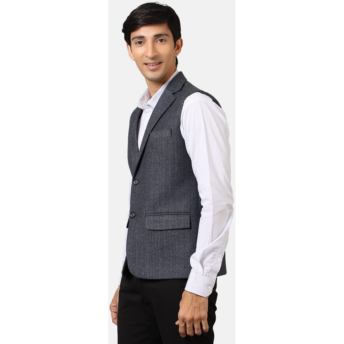 Wintage Men's Tweed Wool Blend Blue Modi Nehru Jacket  40/M