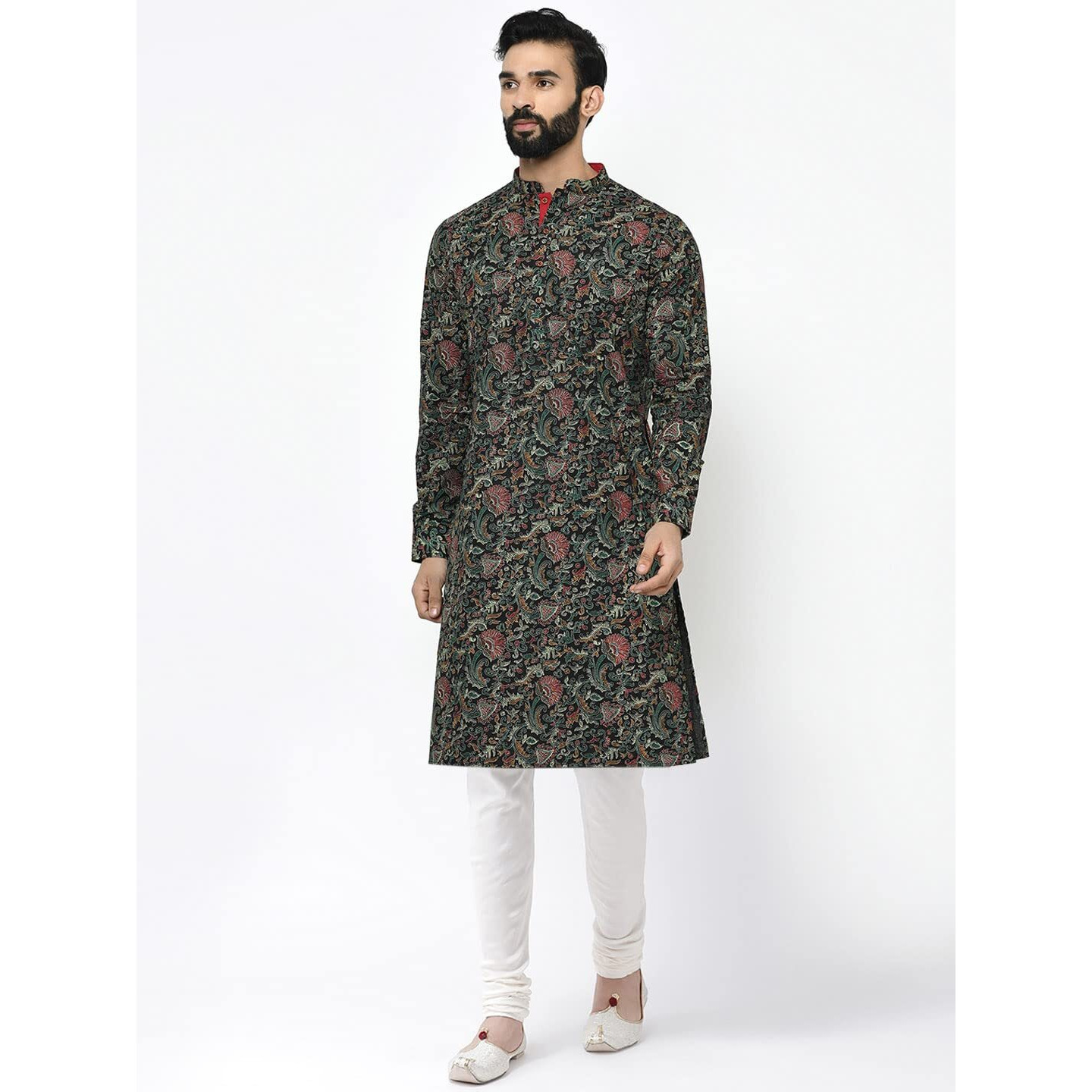 Kisah Mens Printed Cotton Blend Kurta - Traditional Ethnic Wear Kurta For Men For Weddings & Festivals, Black, 44