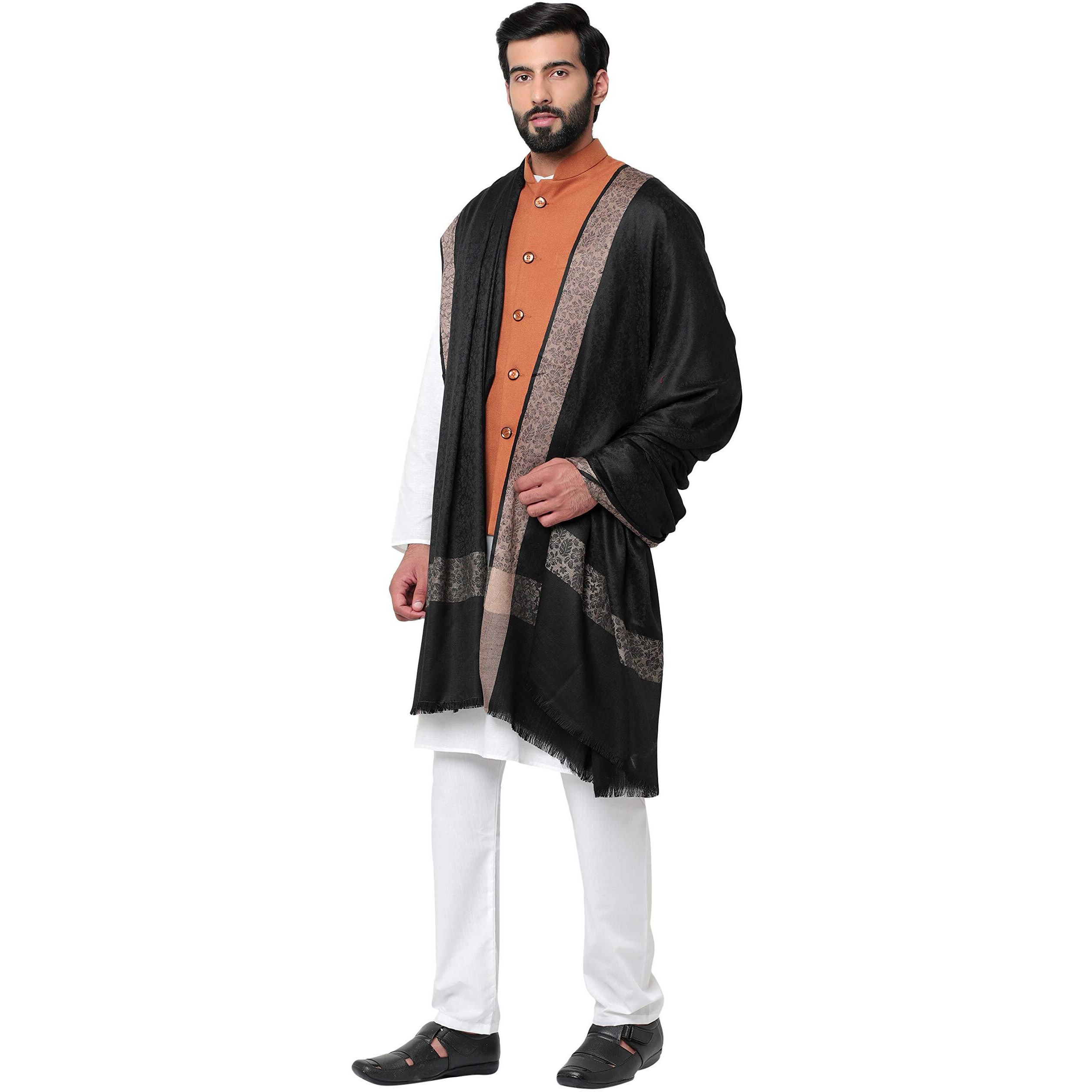 Weavers Villa Men's Woven Border Pure Wool Lohi/Woollen Shawl, 125Cm X 250Cm