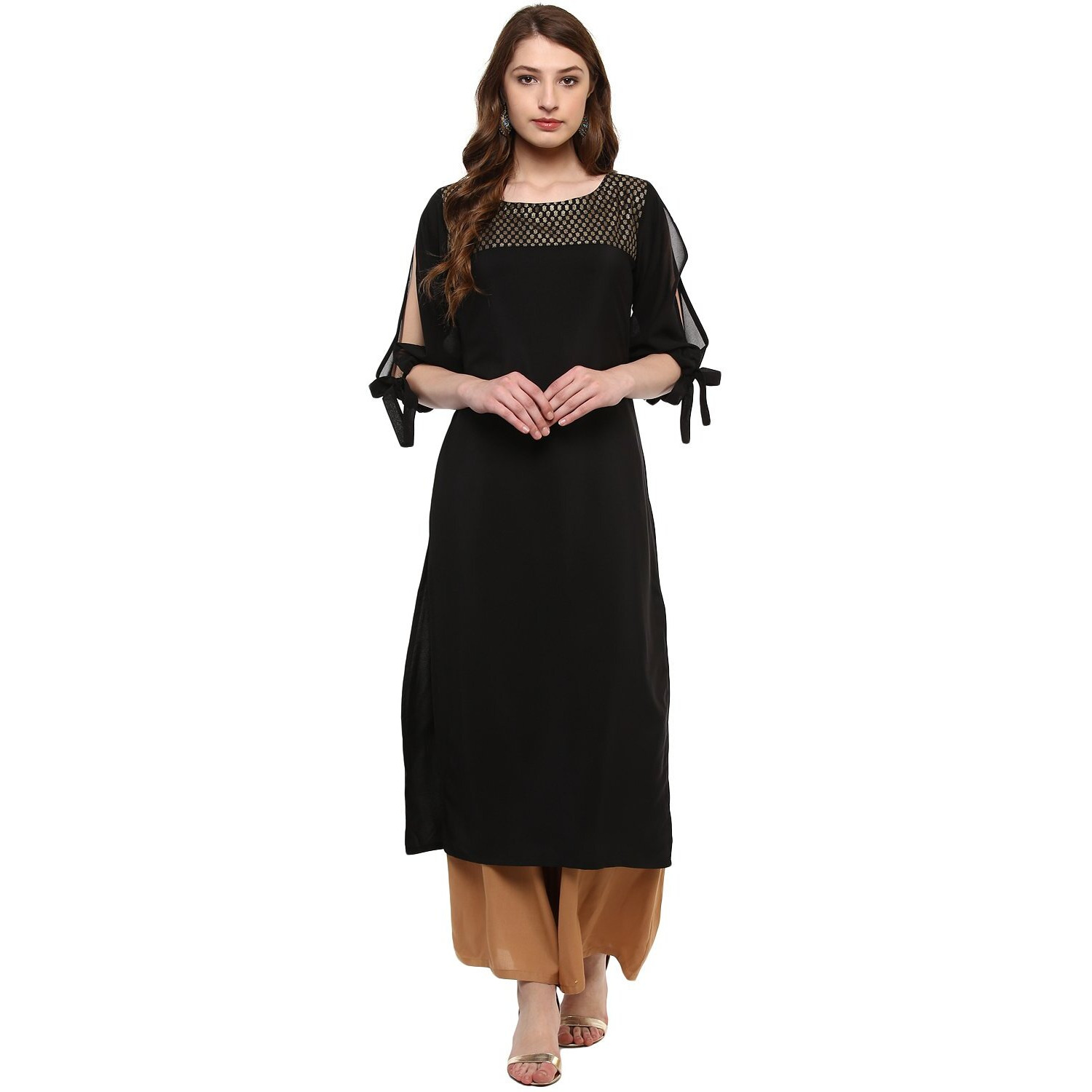 Ziyaa Women's Synthetic Straight Fit Kurta (Zikucr2121-S_Black_Small)