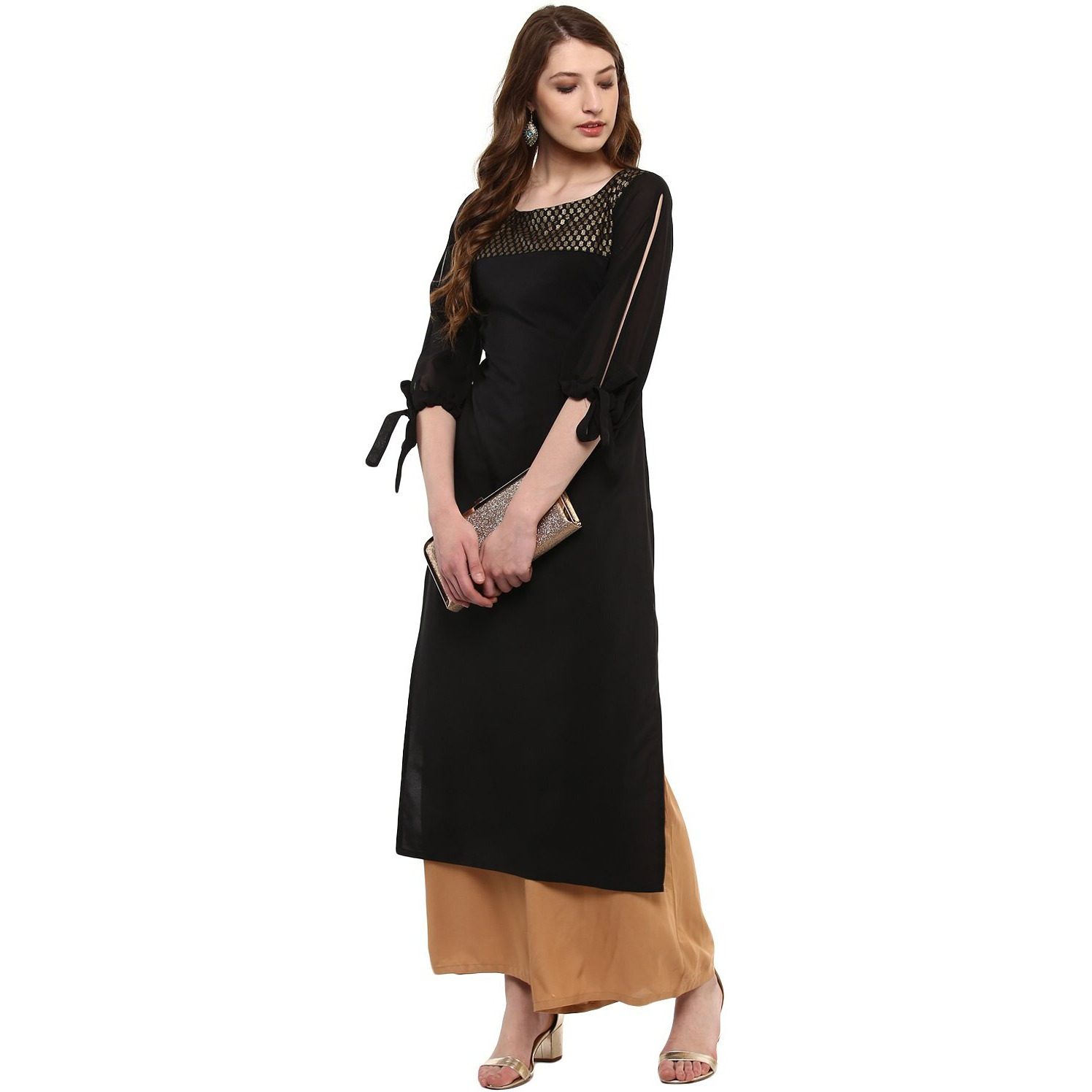 Ziyaa Women's Synthetic Straight Fit Kurta (Zikucr2121-S_Black_Small)
